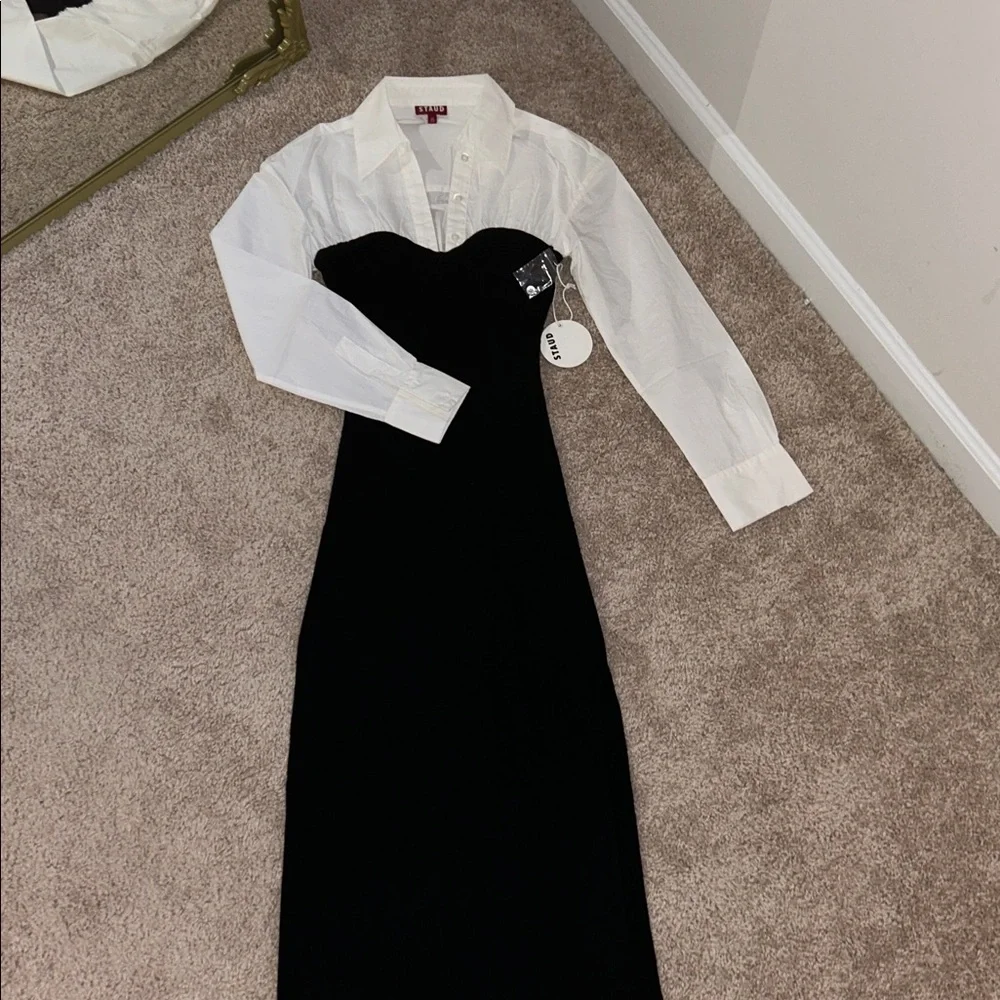 STAUD poplin & knit combo long dress. XS - Picture 5 of 17
